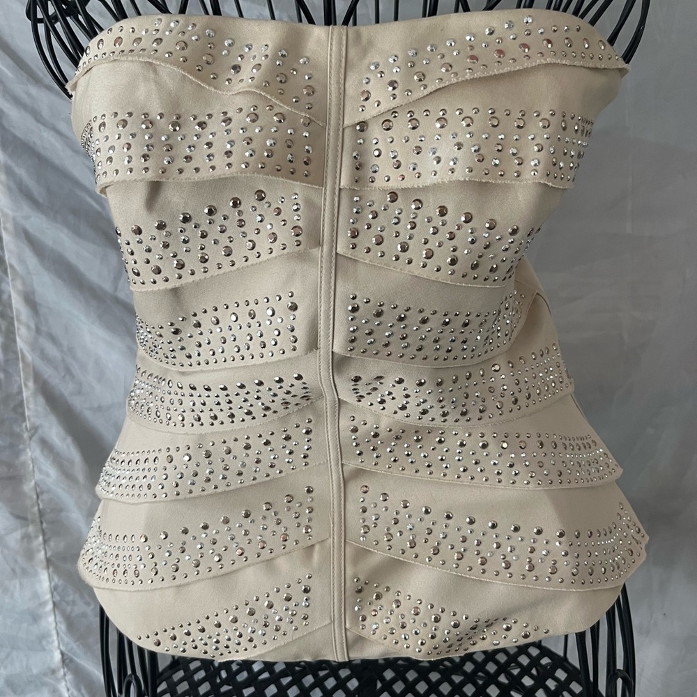 White House Black Market Beige Strapless Bejeweled Bustier